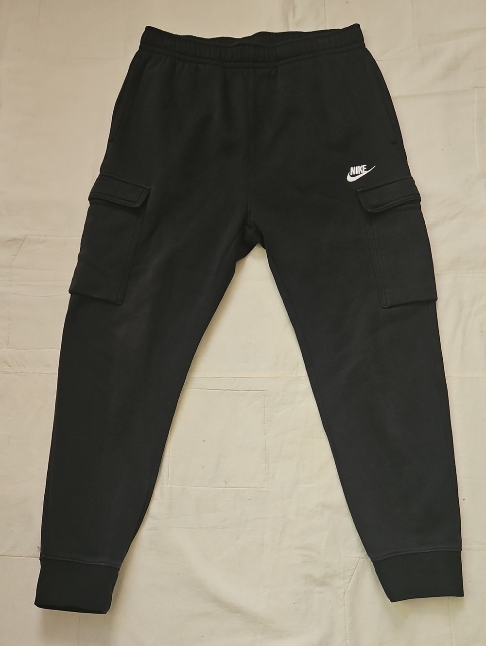 Mens NICE Nike Black Cargo Sweatpants with White Swoosh Size M